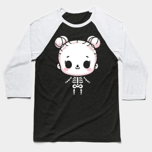 Cute Kawaii Girl Skeleton | Spooky Cute Halloween Design for Girls Baseball T-Shirt